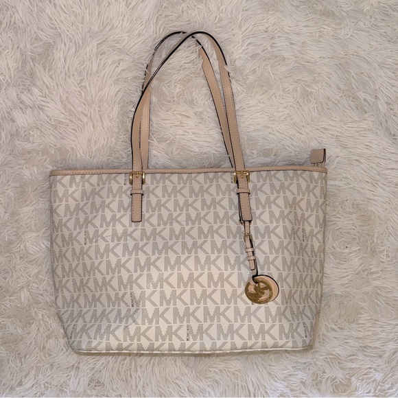 Michael Kors Handbags - Michael Kors Jet Set White Monogram Large Tote